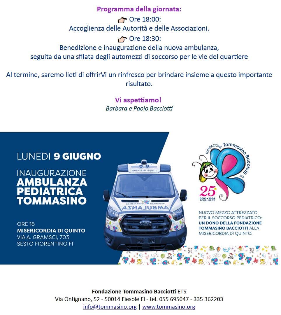 9 giugno 2025 Inaugurazione ambulanza pediatrica Tommasino