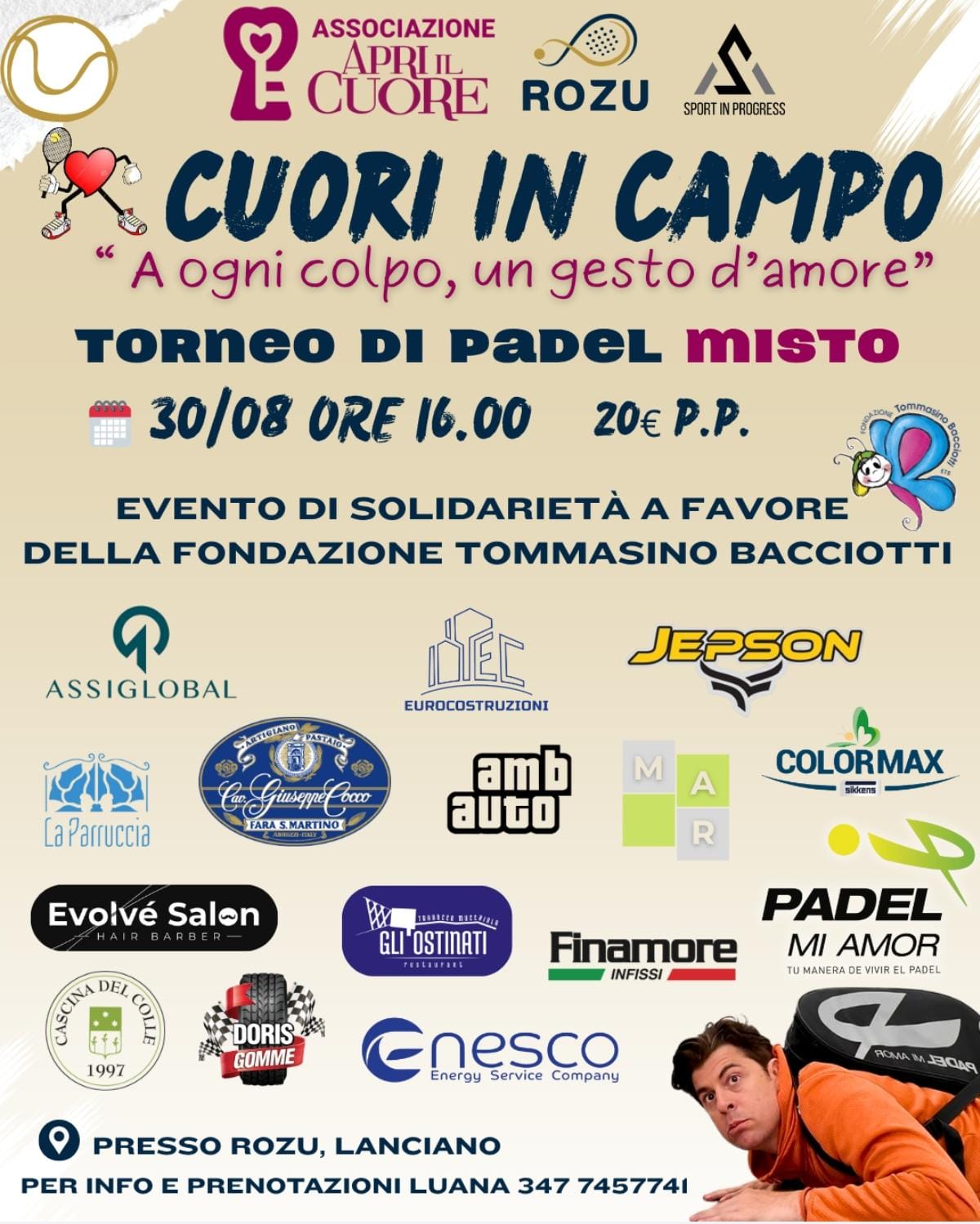 30 agosto 2025 Torneo di Padel Cuori in campo Fondazione Tommasino Bacciotti