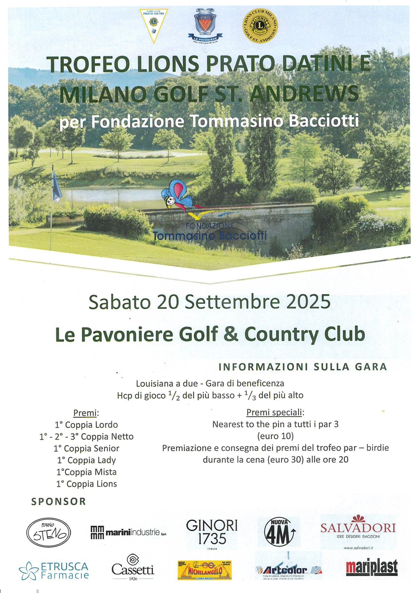 20 settembre 2025 Trofeo Lions Prato Datini e Milano Golf St Andrews Le Pavoniere Golf e Country Club Fondazione Tommasino Bacciott